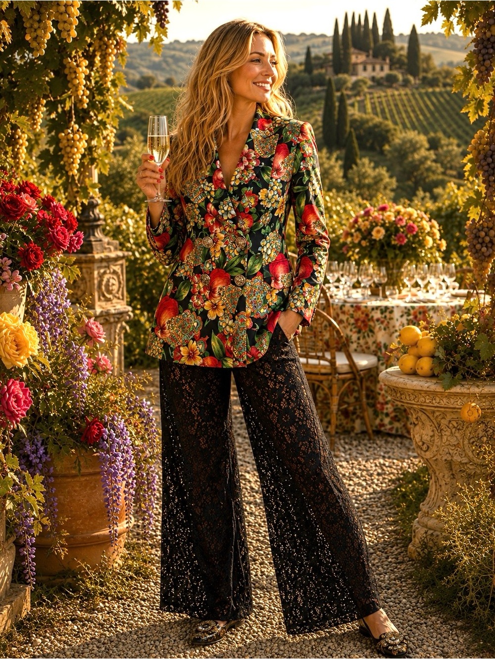 RARE Vintage LA KUCCI Paris Paris Double Breasted Floral Baroque Blazer S/M (38)